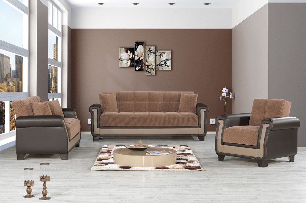 Brown fabric / leather sofa w/ bed option and storage by Casamode