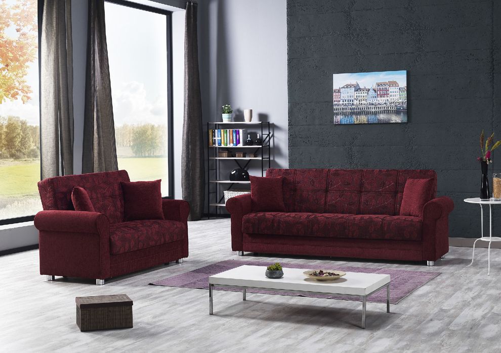 Burgundy chenille fabric casual living room sofa by Casamode