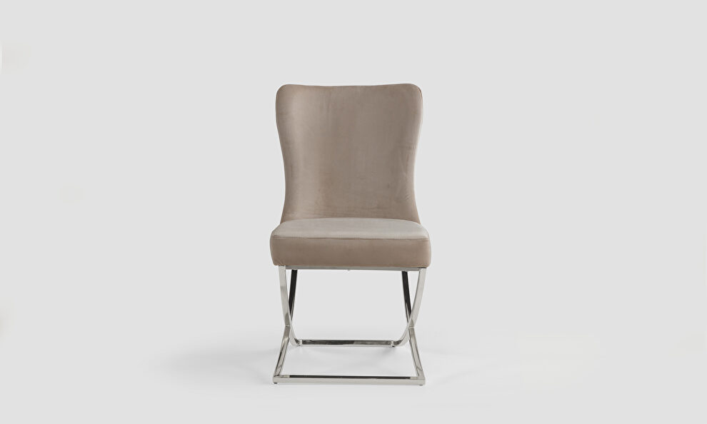 Beige microsuede dining chair w/ silver legs by Casamode