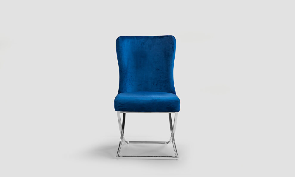 Blue microsuede dining chair w/ silver legs by Casamode