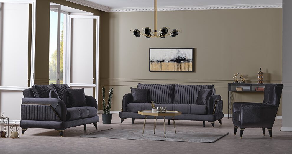 Stylish dark gray / gold trim sofa w/ storage by Casamode