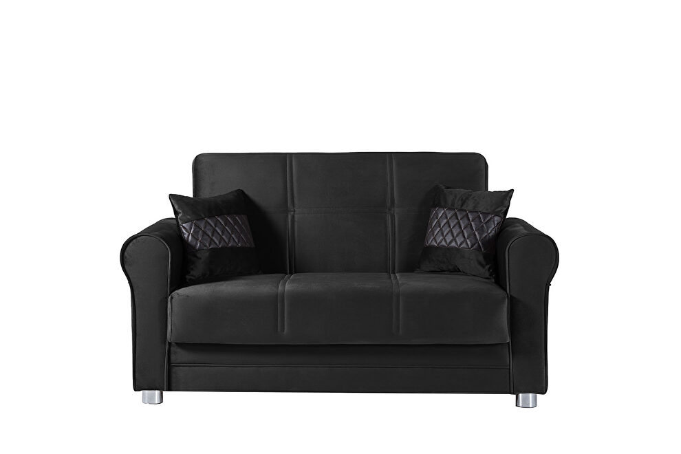 Casual microfiber rolled arms black microfiber loveseat by Casamode