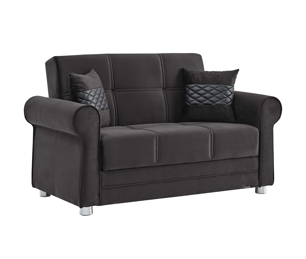 Casual microfiber rolled arms black microfiber loveseat by Casamode