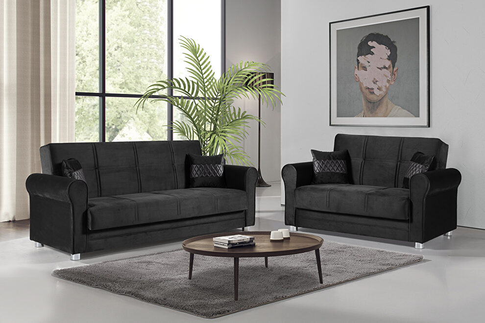 Casual microfiber rolled arms black microfiber sofa by Casamode