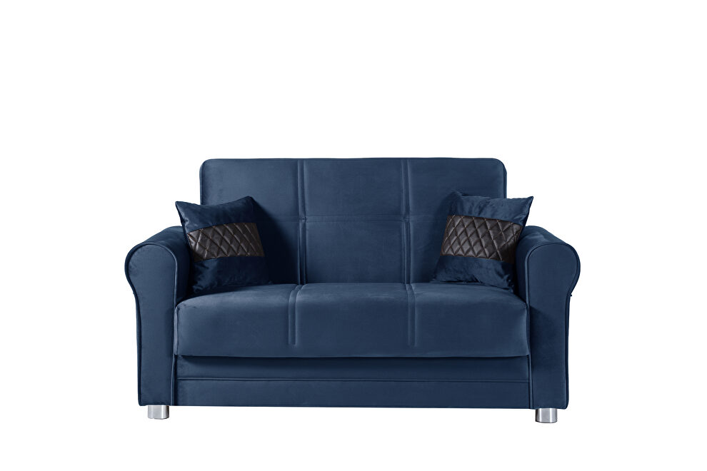 Casual microfiber rolled arms blue microfiber loveseat by Casamode