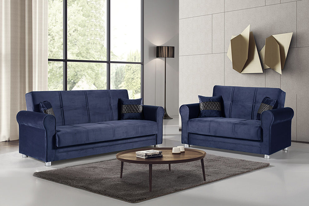 Casual microfiber rolled arms blue microfiber sofa by Casamode