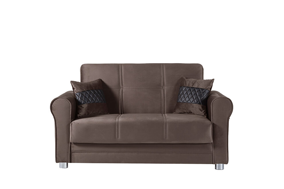 Casual microfiber rolled arms brown microfiber loveseat by Casamode