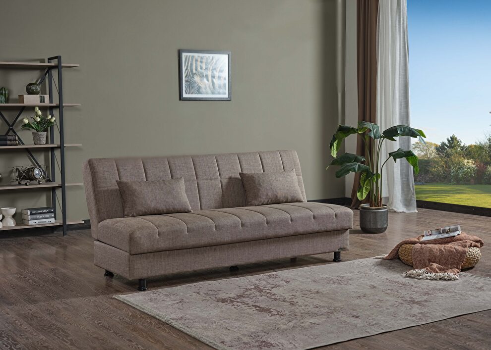 Versatile sofabed in brown chenille fabric upholstery by Casamode