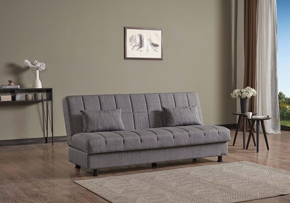 Versatile sofabed in gray chenille fabric upholstery by Casamode