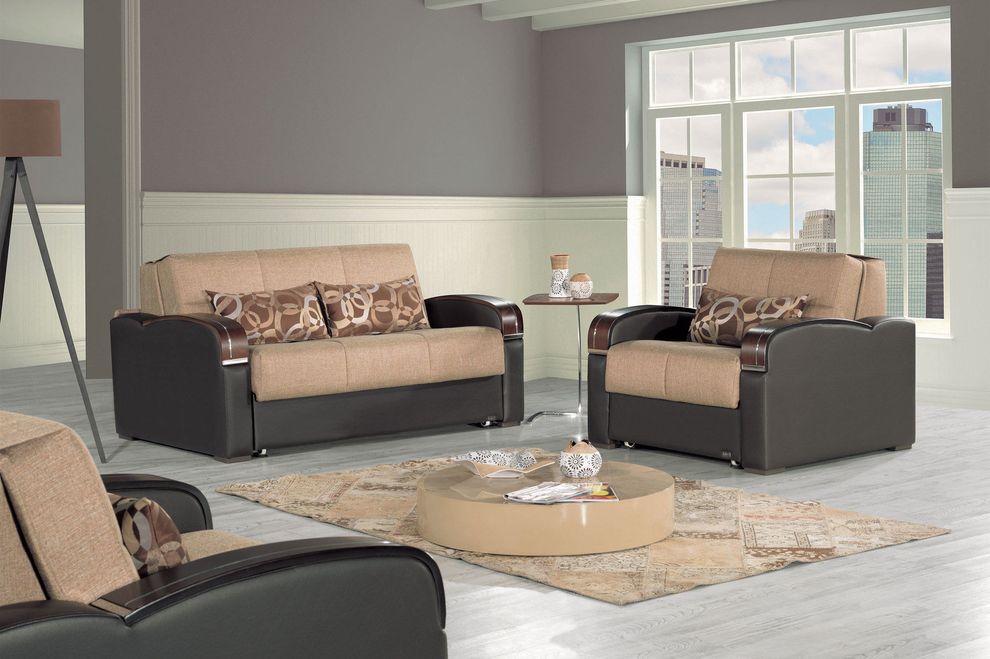 Brown fabric sleeper / sofa bed loveseat w/ storage by Casamode