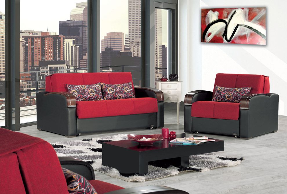Red sleeper / sofa bed loveseat w/ storage by Casamode