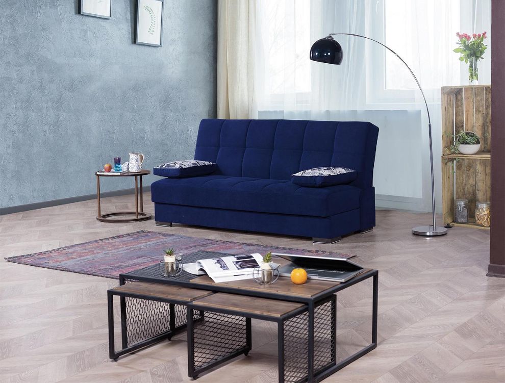 Comfortable affordable sofa bed in blue fabric by Casamode