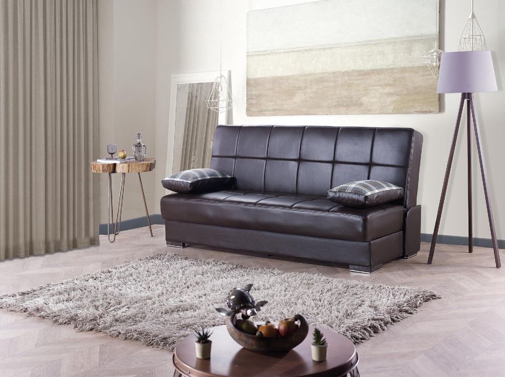 Comfortable affordable sofa bed in brown pu leather by Casamode