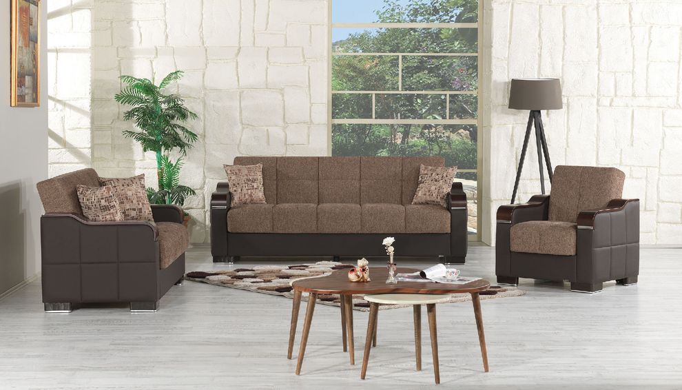 Modern brown fabric sofa w/ storage by Casamode