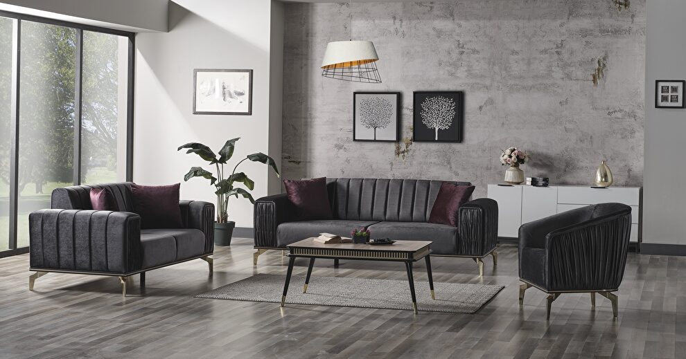 Stylish low profile channel tufted gray sofa by Casamode