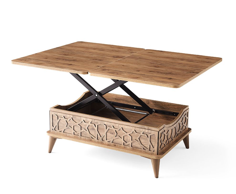 Neutral wood lift top traditional style cocktail table by Casamode