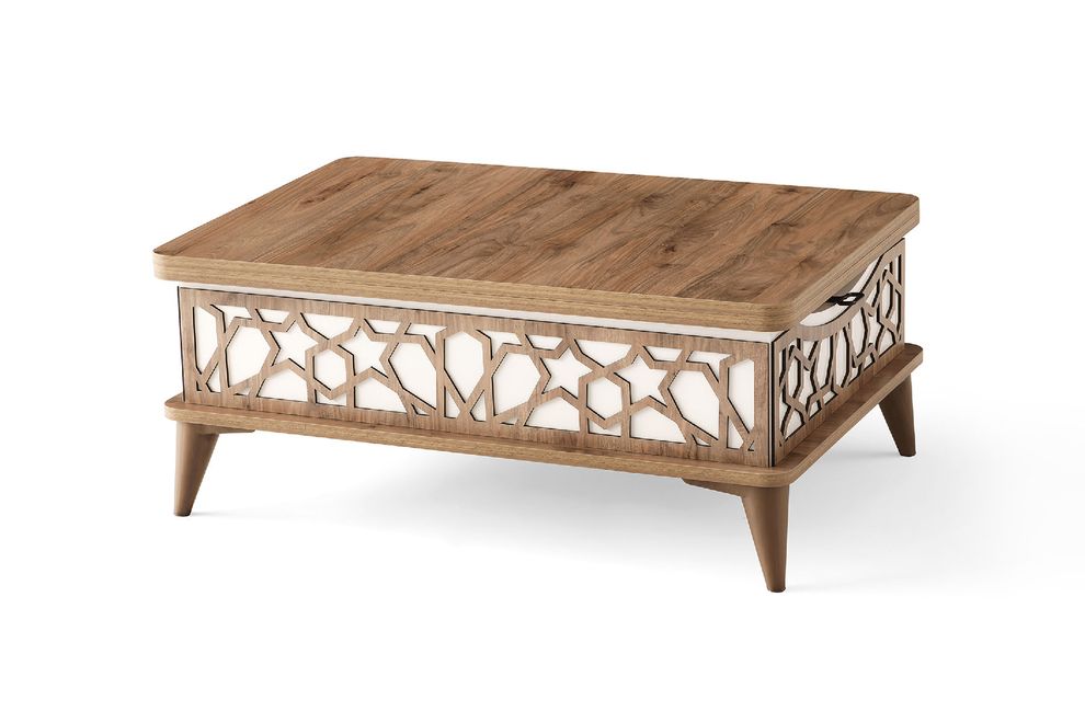 Neutral white wood lift top traditional style cocktail table by Casamode