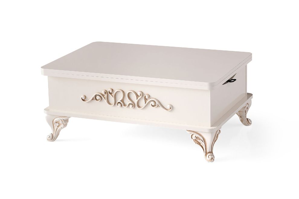 All white wood lift top traditional style cocktail table by Casamode