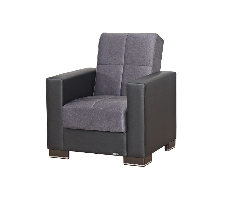 Gray microfiber / black pu leather chair w/ storage by Casamode
