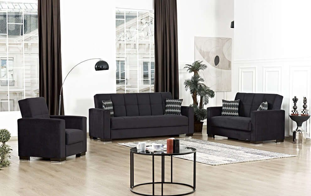 Black microfiber sofa w/ storage by Casamode