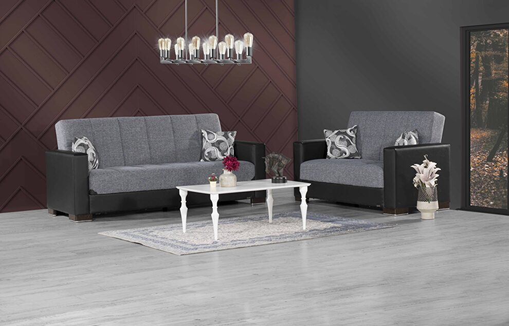 Light gray microfiber / black pu leather sofa w/ storage by Casamode
