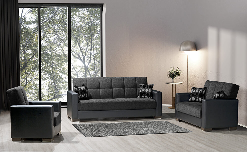 Gray microfiber / black pu leather sofa w/ storage by Casamode