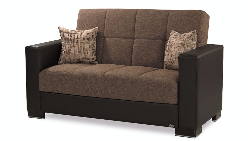 Two-toned brown chenille polyester loveseat w/ storage by Casamode