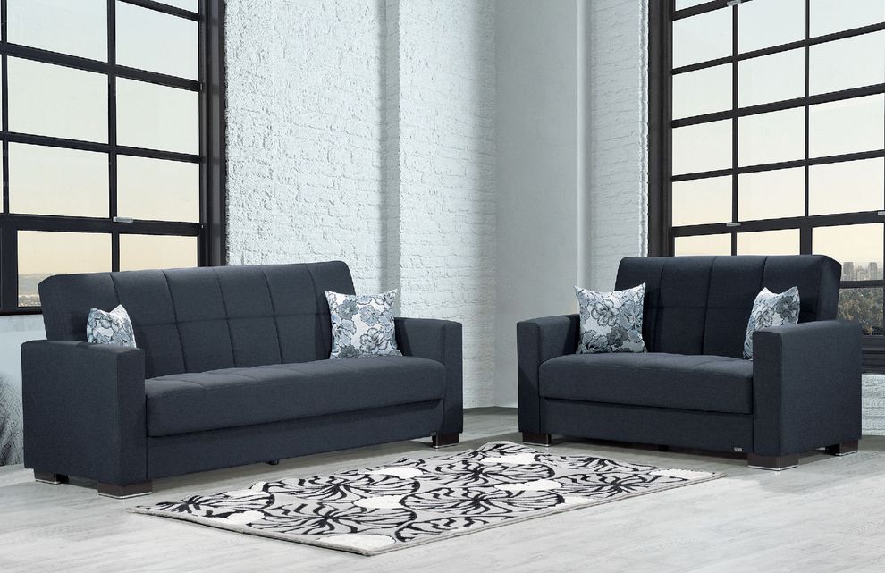 Dark blue chenille polyester sofa w/ storage by Casamode