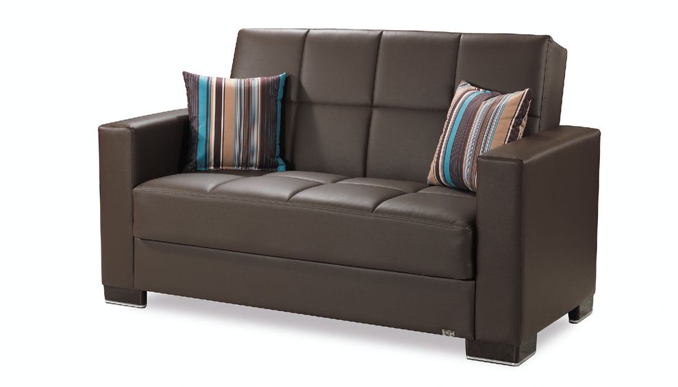 Brown leatherette loveseat w/ storage by Casamode