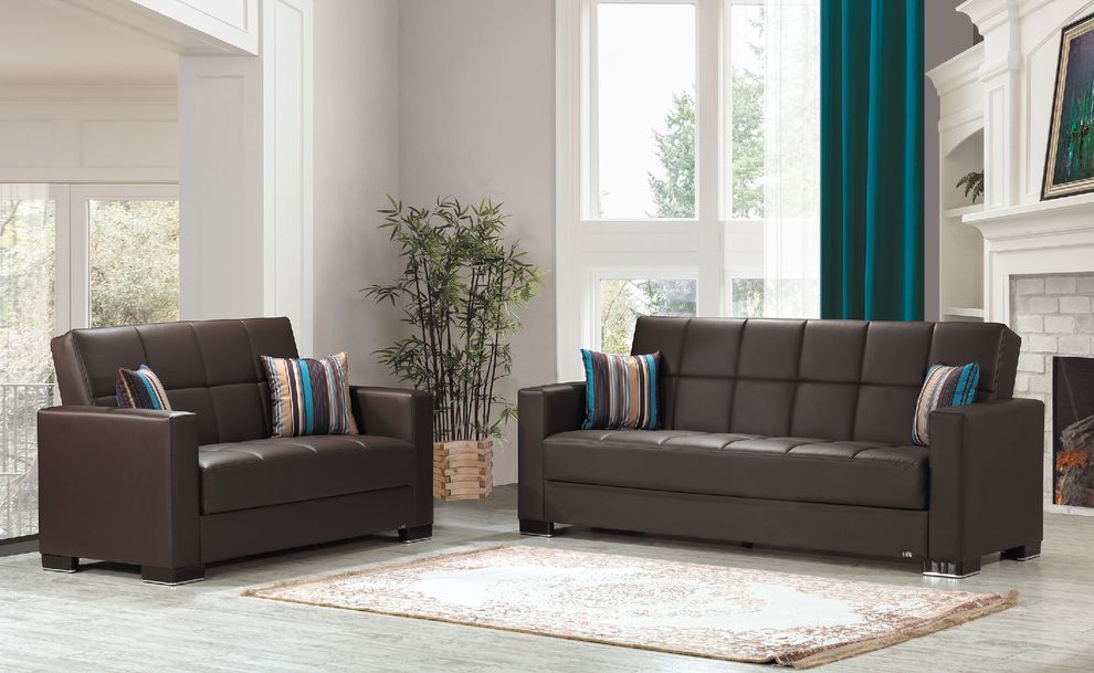 Brown pu leatherette sofa w/ storage by Casamode