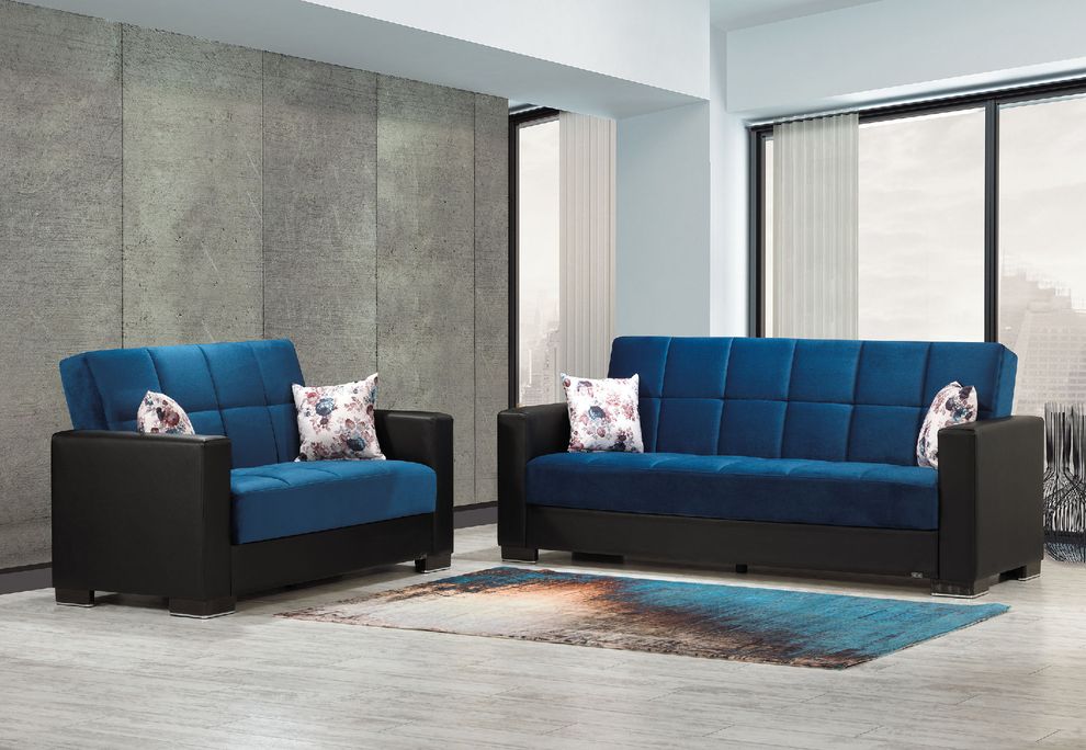Emarald blue microfiber sofa w/ storage by Casamode