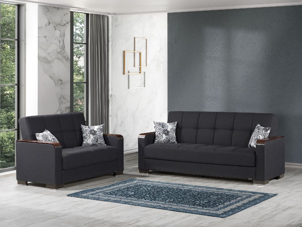 Denim dark blue chenille polyester sofa bed w/ storage by Casamode