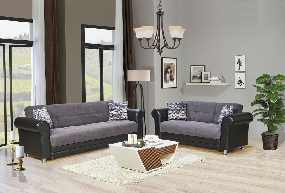 Gray chenille fabric sofa w/ storage by Casamode