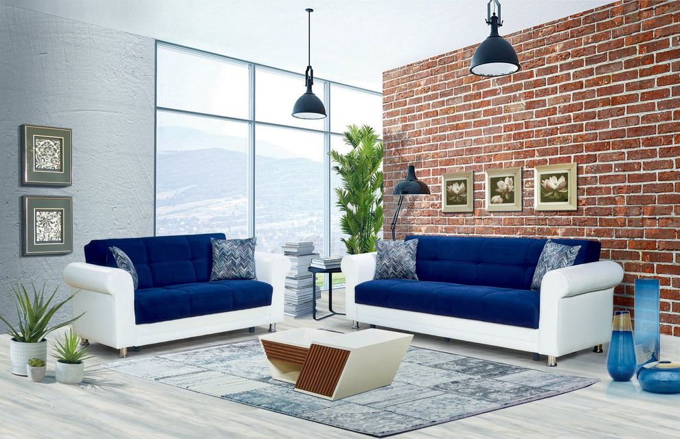 Blue chenille fabric sofa w/ storage by Casamode