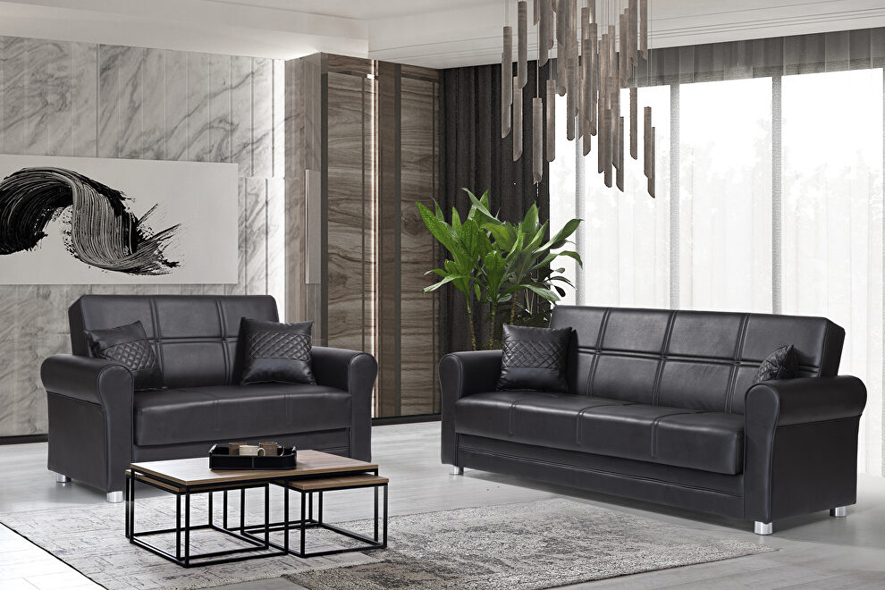 Black leatherette sofa w/ storage by Casamode