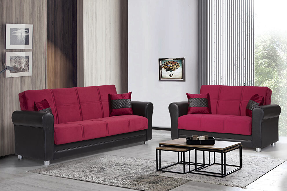 Microfiber burgundy fabric storage/sofa bed by Casamode