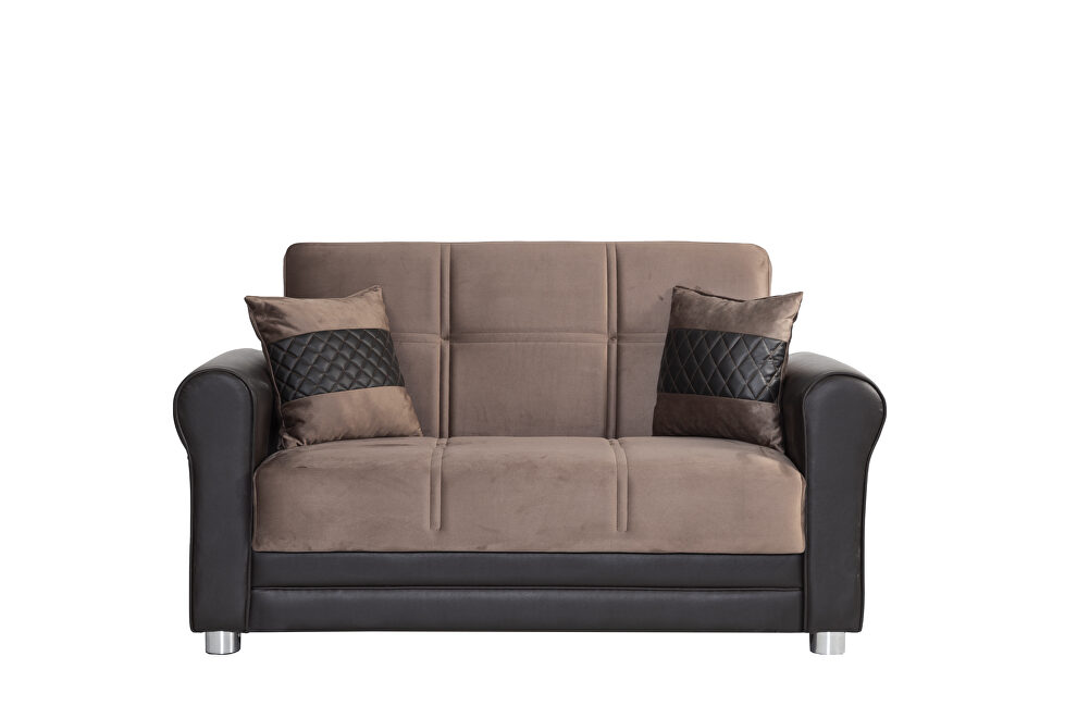 Brown top / leather bottom storage loveseat by Casamode