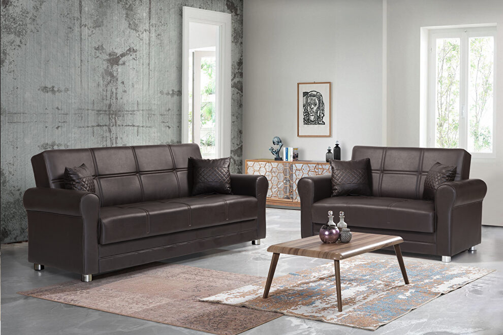 Brown leatherette sofa w/ storage by Casamode