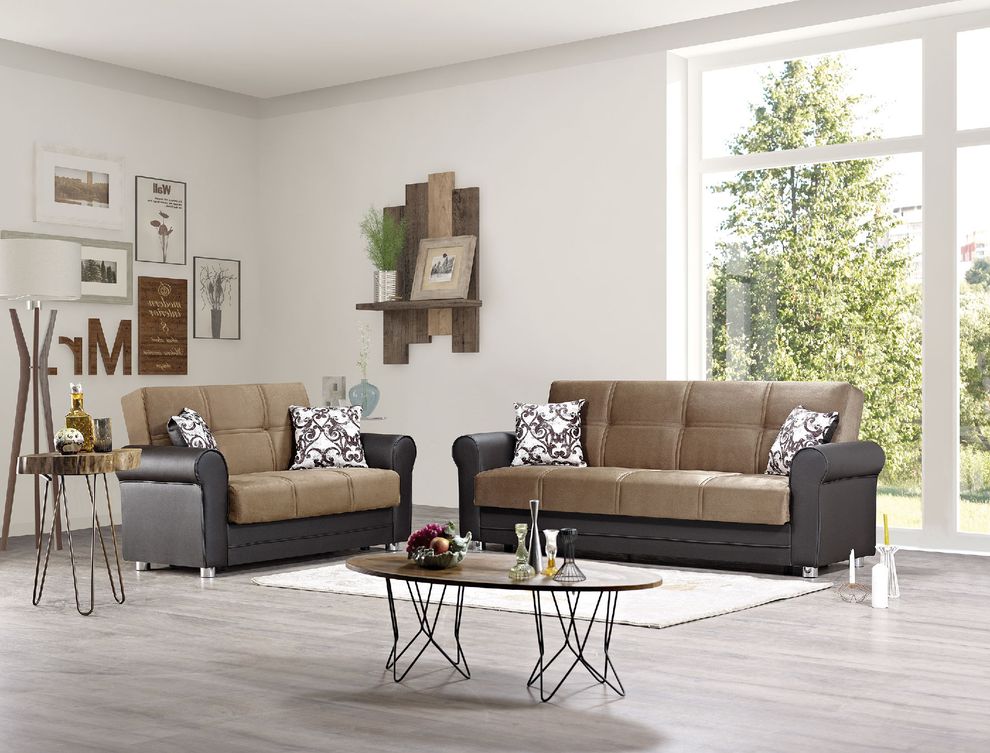 Dark beige microfiber sofa w/ storage by Casamode