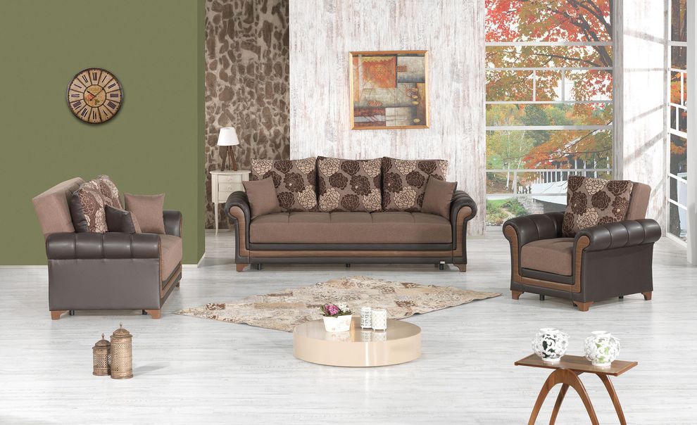 Brown polyester fabric sofa w/ storage by Casamode