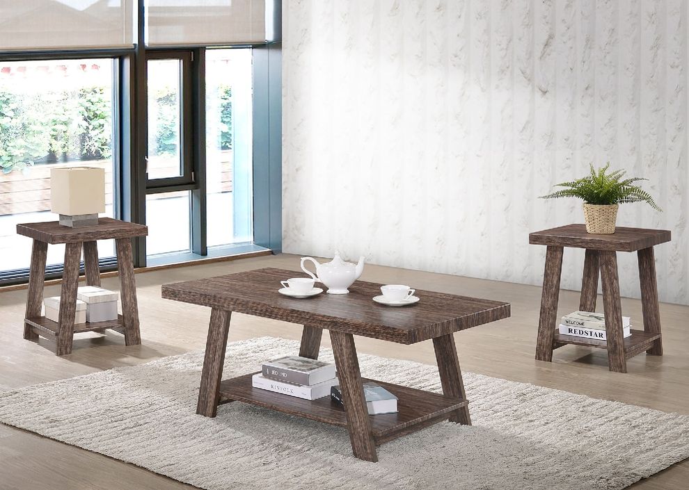 Oak dark brown 3pcs coffee table set by Casamode