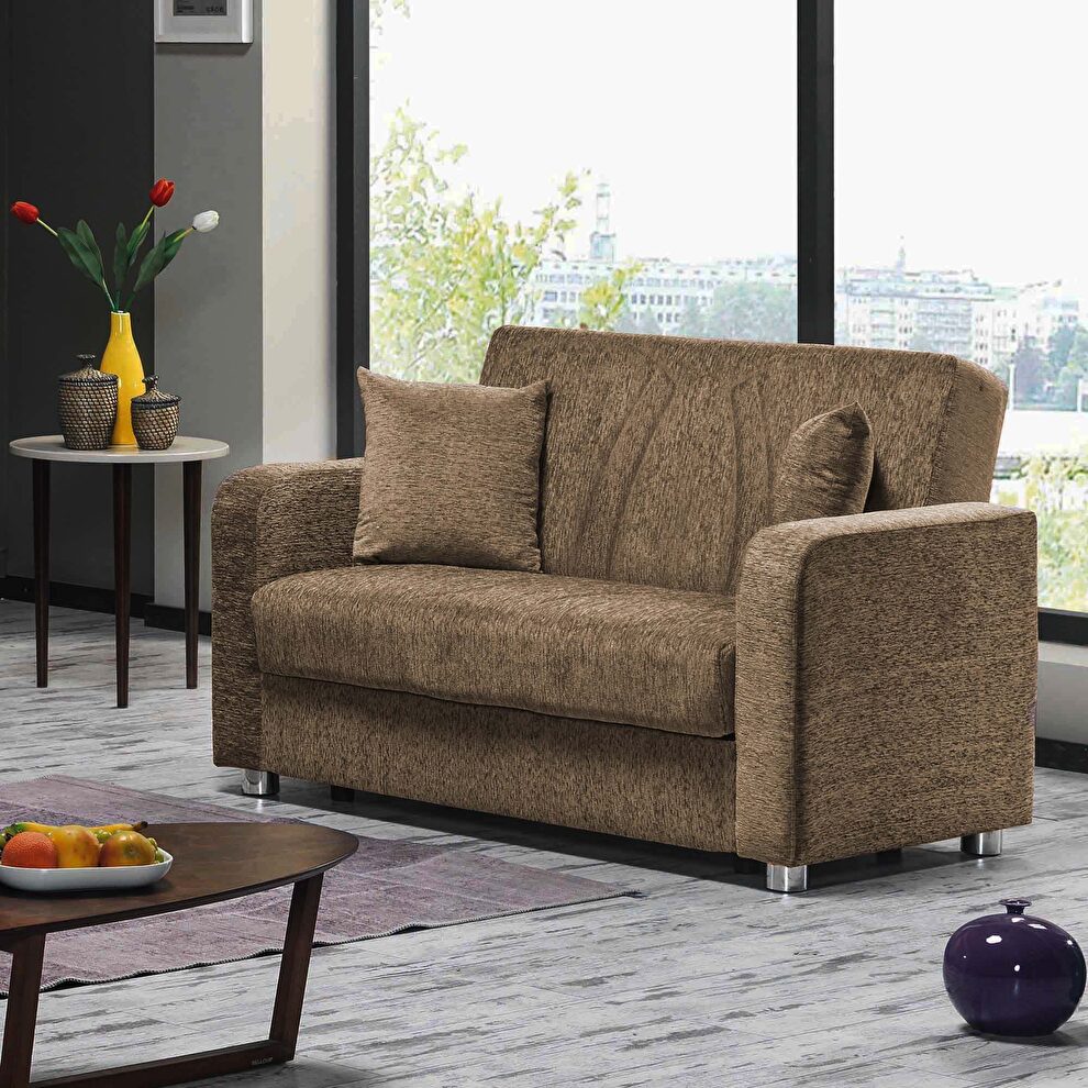 Chenille beige fabric convertible loveseat by Casamode