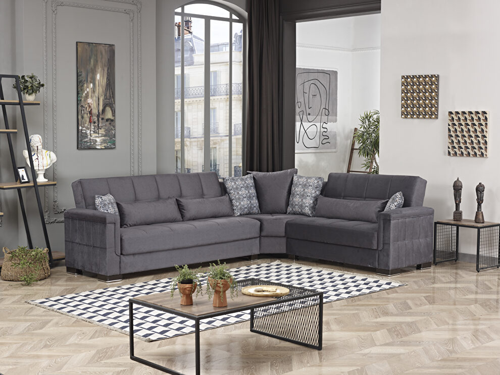 Fully reversible gray microfiber sectional sofa by Casamode