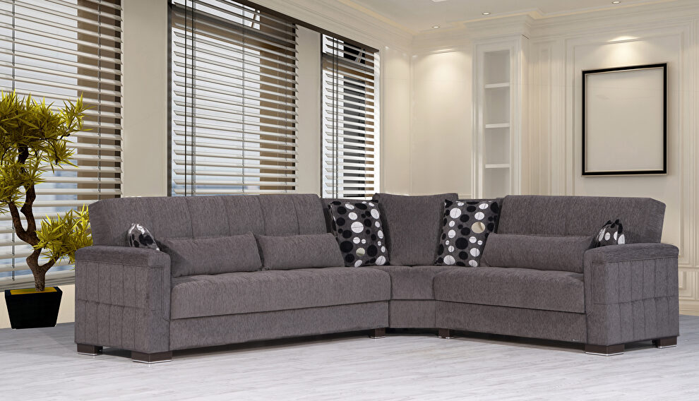Fully reversible asphalt gray fabric sectional by Casamode