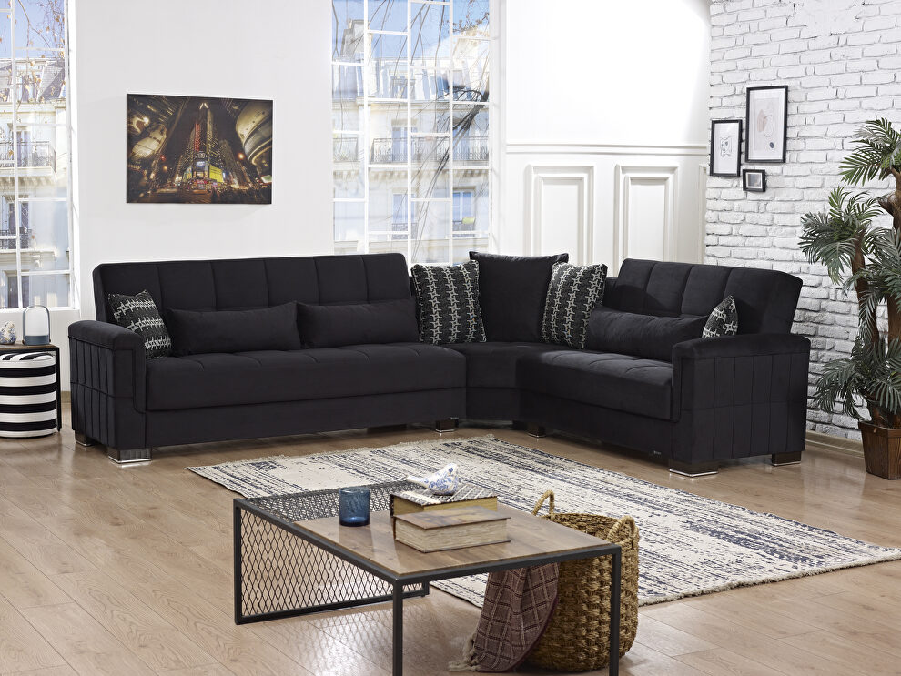 Fully reversible black microfiber sectional sofa by Casamode