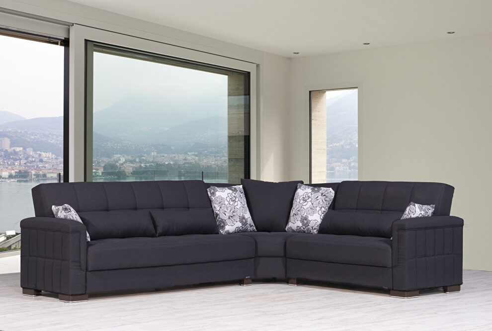 Fully reversible black fabric sectional by Casamode