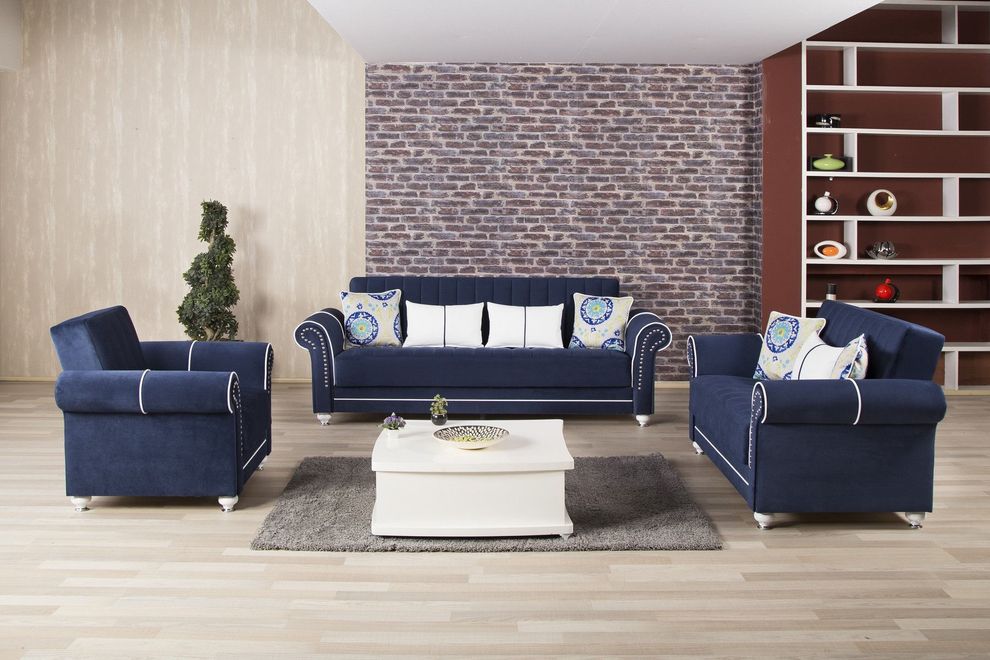 Modern blue microfiber sofa bed w/ storage by Casamode