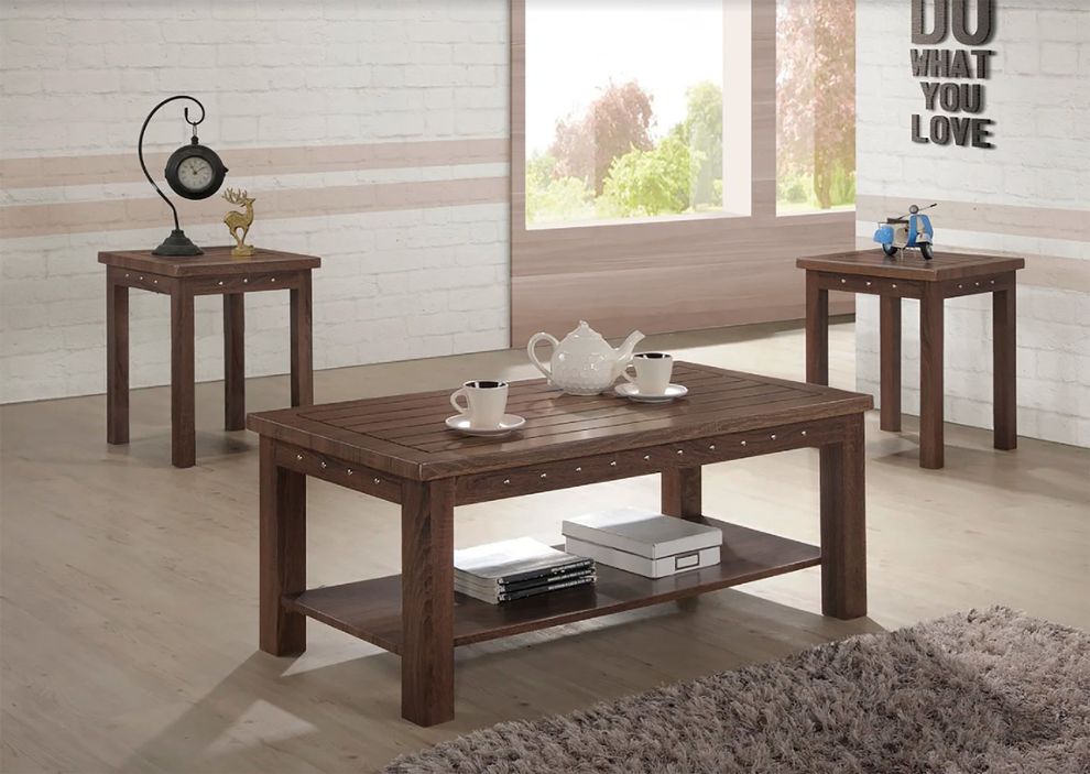 Bronw wood 3pcs coffee table set in rustic style by Casamode