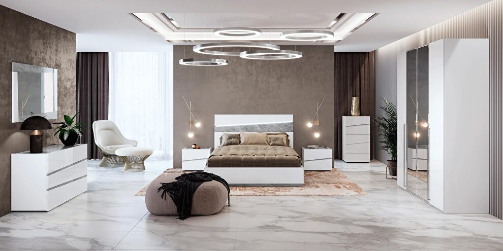 Led headboard modern platform king bed in white / marble by Camelgroup Italy