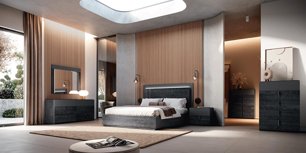 Matte dark gray contemporary bed made in Italy by Camelgroup Italy
